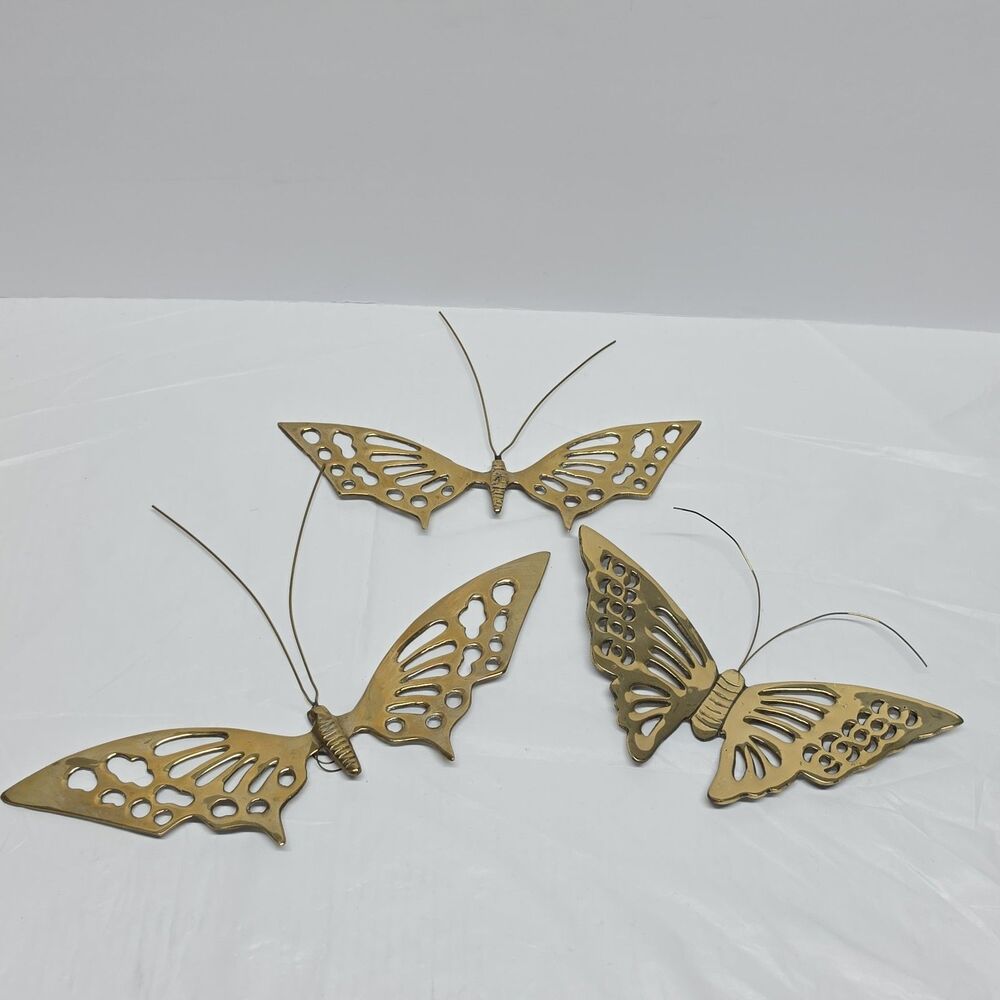 Vintage Brass Butterfly Decor Wall Hanging Butterflies Set Of 3